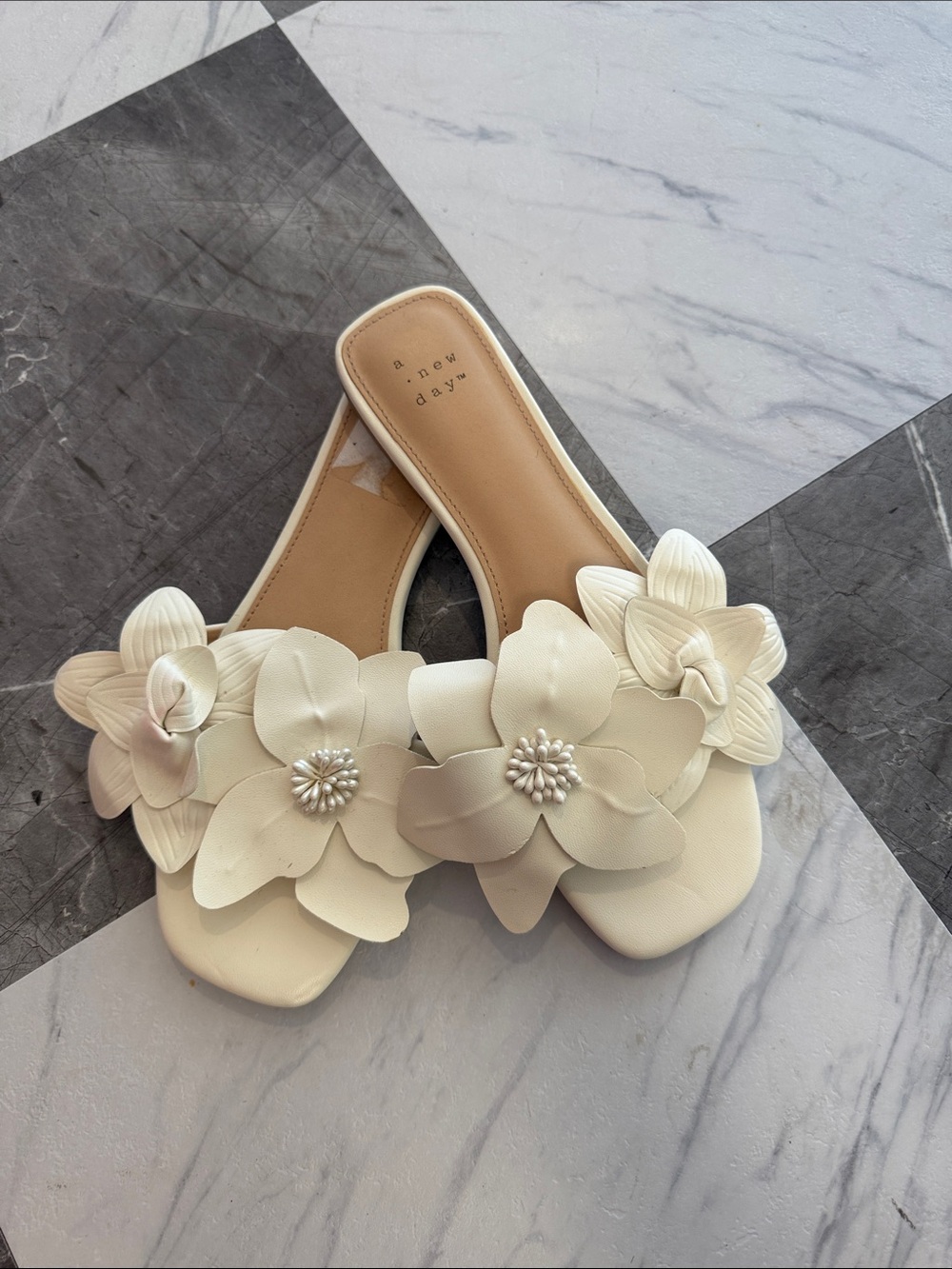 a new day Cream Floral Slide Sandals for Women